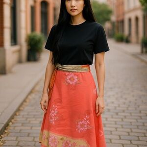 Orange and Pink Midi Reversible Wrap Skirt